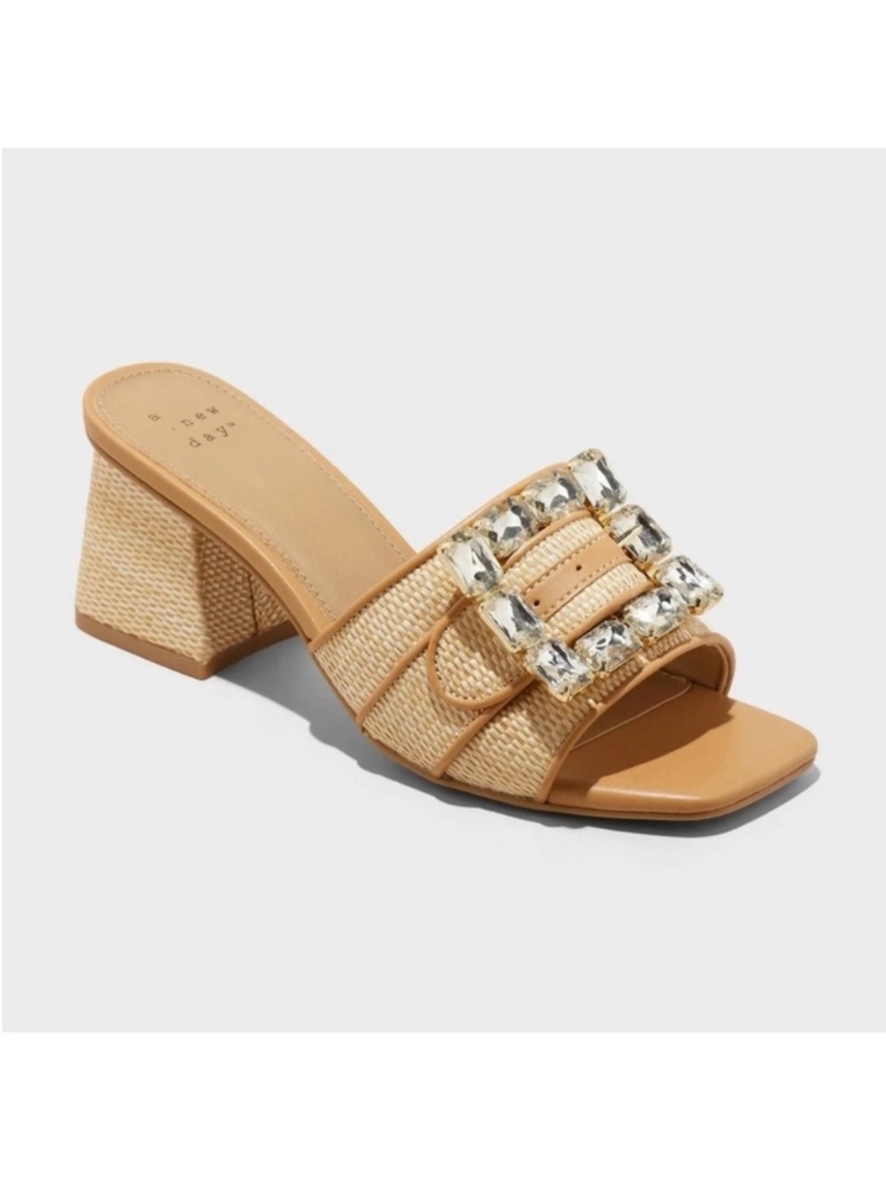 A New Day Women's Kathleen Raffia Buckle Block Heels.